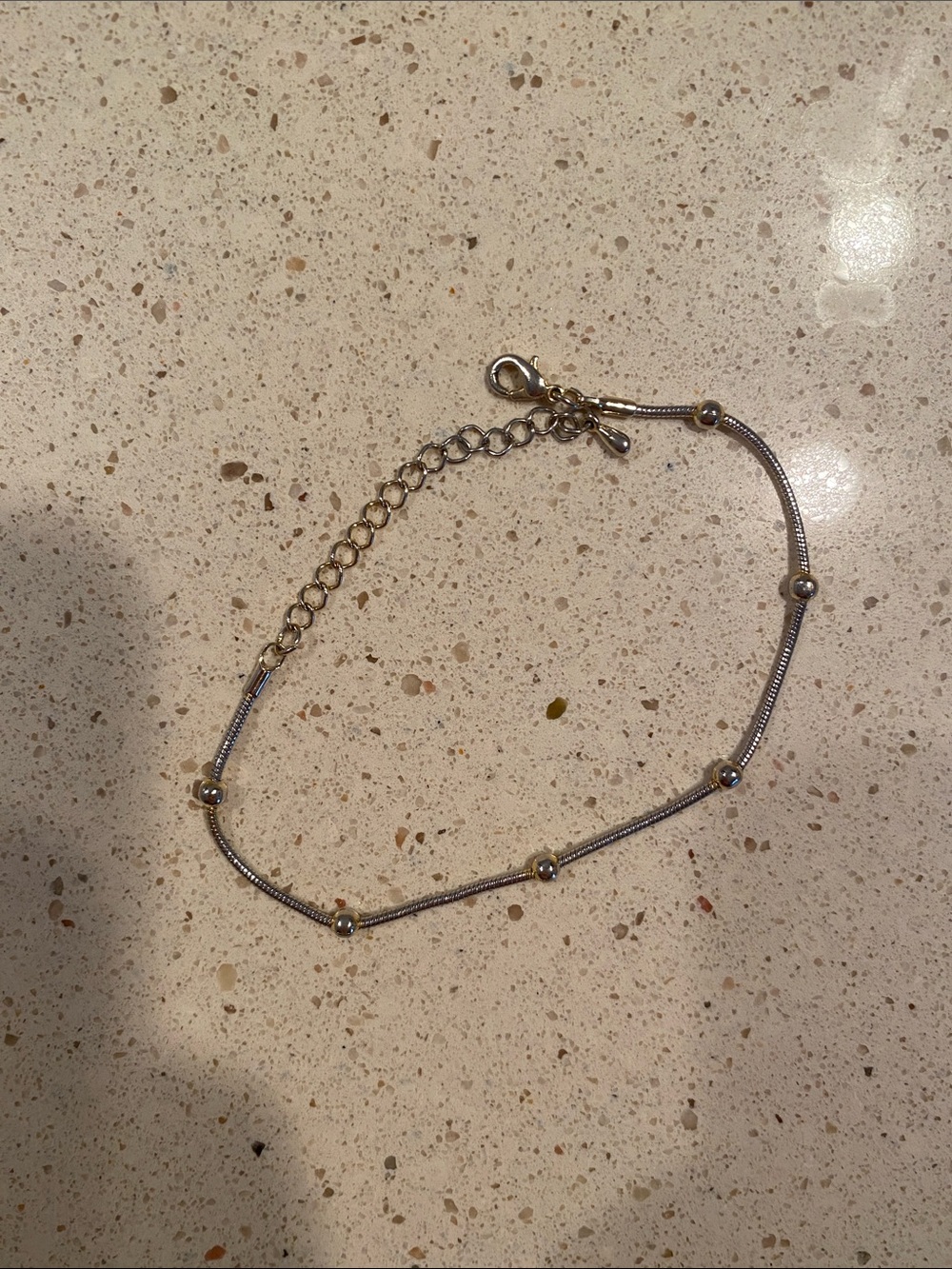 Delicate Silver Beaded Anklet - Minimal Chain with Gold Bead Accents